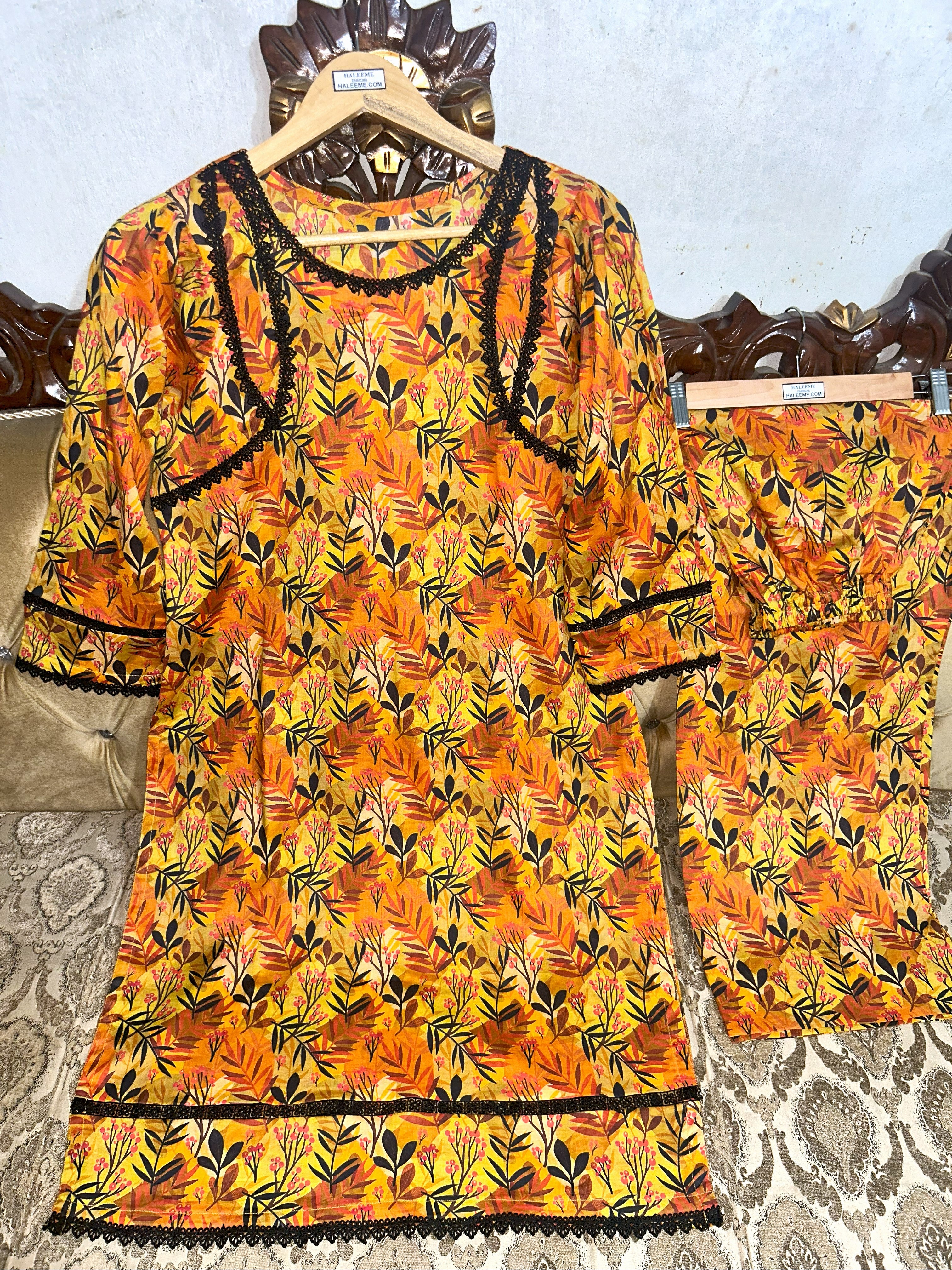 Orange-Yellow Haleeme 2pc Ready to Wear Printed Lawn