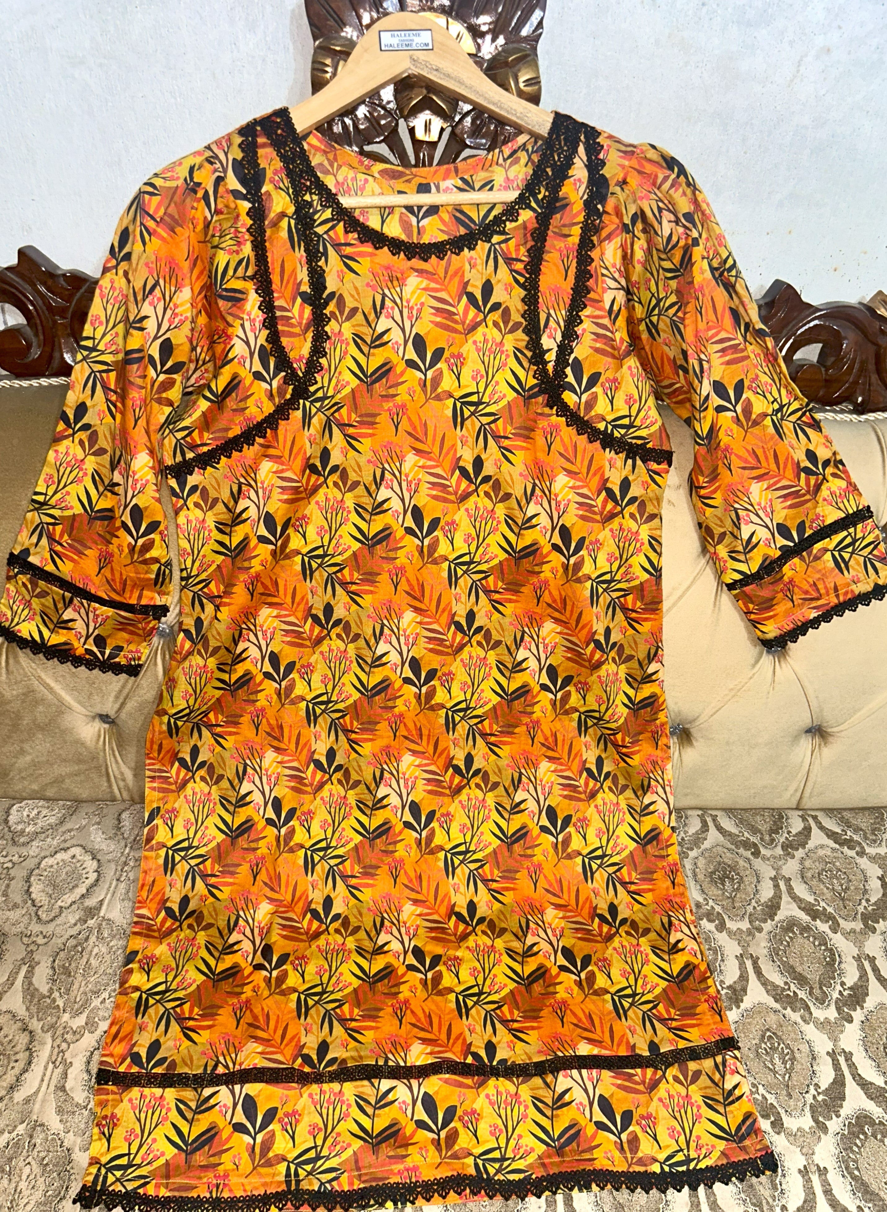 Orange-Yellow Haleeme 2pc Ready to Wear Printed Lawn